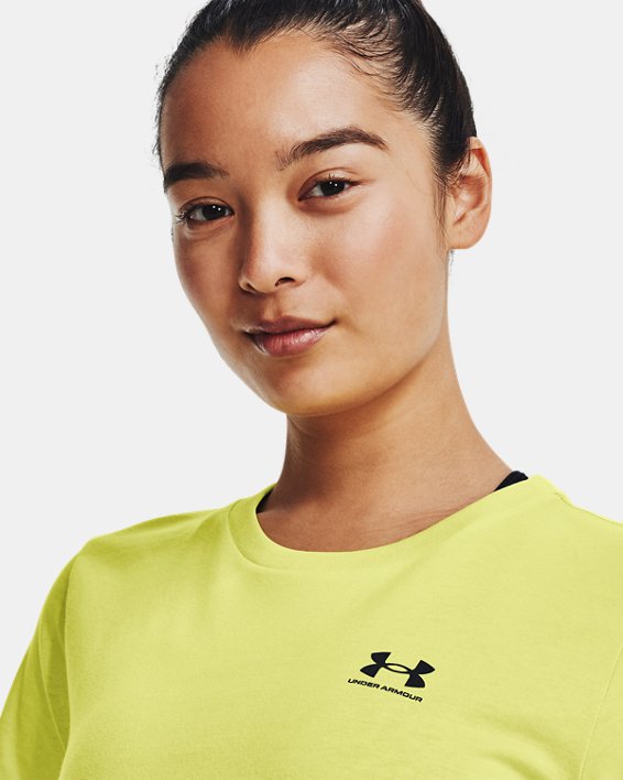 UA Sportstyle Kurzarm-Oberteil mit Logo links an der Brust für Damen, Yellow, pdpMainDesktop image number 3